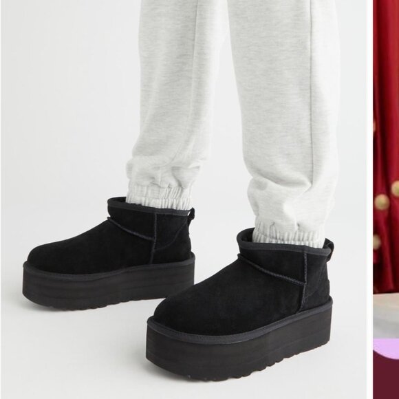 UGG Classic Ultra Mini Platform Boots Black Suede Winter Booties Women Size 5 - Picture 11 of 12